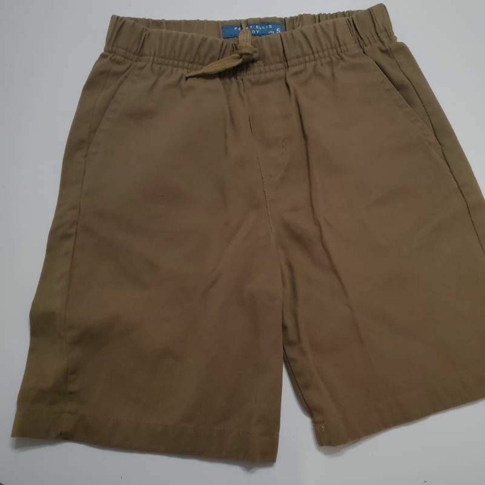 Perry Ellis Boys Bermuda Shorts Brown Slash Pocket Drawstring 100% Cotton 5
